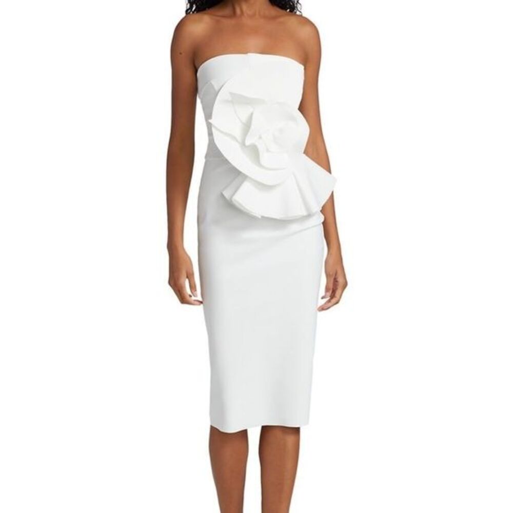 CHIARA BONI LA PETITE ROBE Hebe Strapless Ruffle Sheath Dress In White US 2 $695